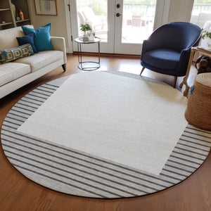 Homeroots 3' Gold Black Beige Striped Washable Area Rug For Indoor Outdoor Spaces - Durable & Versatile Decor 8' Round Polyester 597225