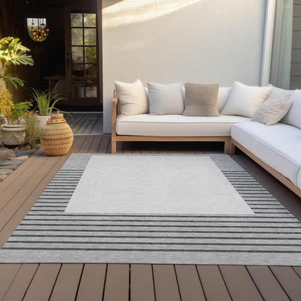 Homeroots 3' Gold Black Beige Striped Washable Area Rug For Indoor Outdoor Spaces - Durable & Versatile Decor 8' X 10' Polyester 597226