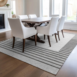 Homeroots 3' Gold Black Beige Striped Washable Area Rug For Indoor Outdoor Spaces - Durable & Versatile Decor 9' X 12' Polyester 597227