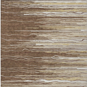 Homeroots 3' Striped Washable Area Rug - Stylish Brown, Beige & Ivory Design For Indoor And Outdoor Use 3' X 5' Polyester 597229