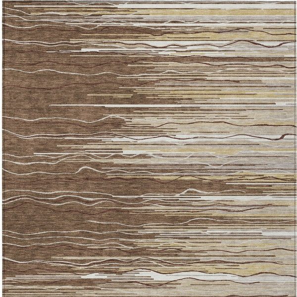Homeroots 3' Striped Washable Area Rug - Stylish Brown, Beige & Ivory Design For Indoor And Outdoor Use 3' X 5' Polyester 597229