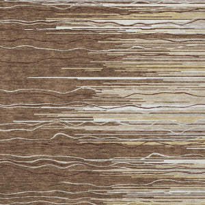 Homeroots 3' Striped Washable Area Rug - Stylish Brown, Beige & Ivory Design For Indoor And Outdoor Use 3' X 5' Polyester 597229