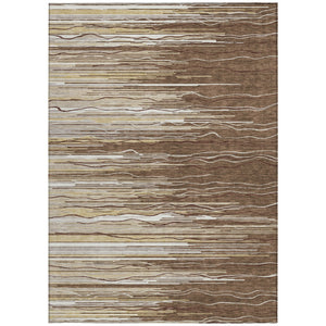 Homeroots 3' Striped Washable Area Rug - Stylish Brown, Beige & Ivory Design For Indoor And Outdoor Use 5' X 8' Polyester 597230