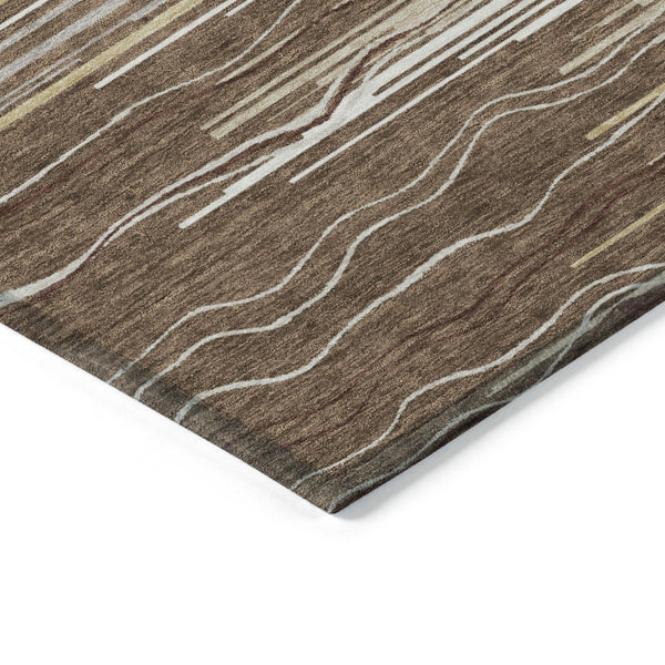 Homeroots 3' Striped Washable Area Rug - Stylish Brown, Beige & Ivory Design For Indoor And Outdoor Use 5' X 8' Polyester 597230