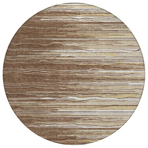 HomeRoots 5' Striped Washable Area Rug - Stylish Brown, Beige & Ivory Design for Indoor and Outdoor Spaces 8' Round 597231