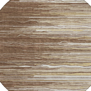 Homeroots 3' Striped Washable Area Rug - Stylish Brown, Beige & Ivory Design For Indoor And Outdoor Use 8' Round Polyester 597231