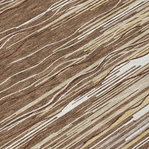 Homeroots 3' Striped Washable Area Rug - Stylish Brown, Beige & Ivory Design For Indoor And Outdoor Use 8' Round Polyester 597231