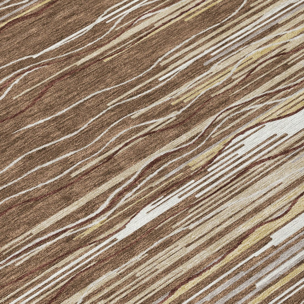 Homeroots 3' Striped Washable Area Rug - Stylish Brown, Beige & Ivory Design For Indoor And Outdoor Use 8' Round Polyester 597231