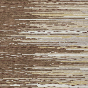 Homeroots 3' Striped Washable Area Rug - Stylish Brown, Beige & Ivory Design For Indoor And Outdoor Use 8' X 10' Polyester 597232