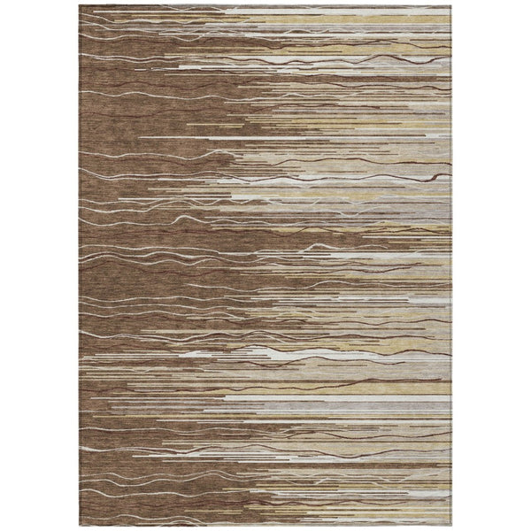 HomeRoots 9' Indoor Outdoor Area Rug - Stylish Brown, Beige & Ivory Striped Design, Washable & Durable! 597233