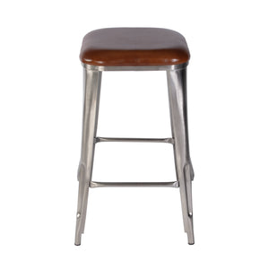 Butler Specialty Butler Elegant Leather & Iron Bar Stool With Footrest – 30.75" Height, Brown & Silver Finish Brown,Silver Iron,Leather,Engineered Wood 5972344-butler