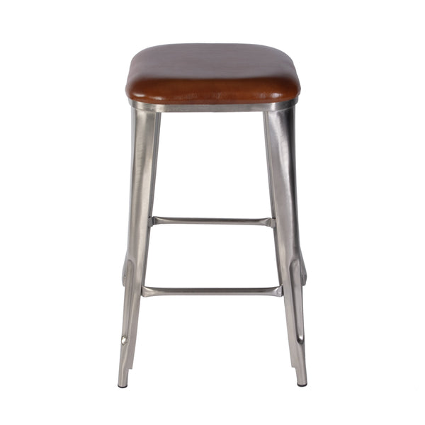 Butler Specialty Butler Elegant Leather & Iron Bar Stool With Footrest – 30.75" Height, Brown & Silver Finish Brown,Silver Iron,Leather,Engineered Wood 5972344-butler