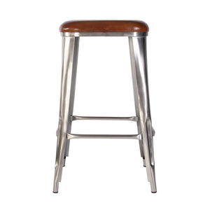 Butler Specialty Butler Elegant Leather & Iron Bar Stool With Footrest – 30.75" Height, Brown & Silver Finish Brown,Silver Iron,Leather,Engineered Wood 5972344-butler