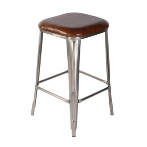 Butler Specialty Butler Elegant Leather & Iron Bar Stool With Footrest – 30.75" Height, Brown & Silver Finish Brown,Silver Iron,Leather,Engineered Wood 5972344-butler