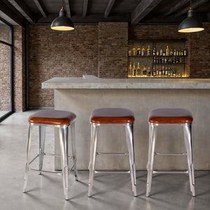 Butler Specialty Butler Elegant Leather & Iron Bar Stool With Footrest – 30.75" Height, Brown & Silver Finish Brown,Silver Iron,Leather,Engineered Wood 5972344-butler