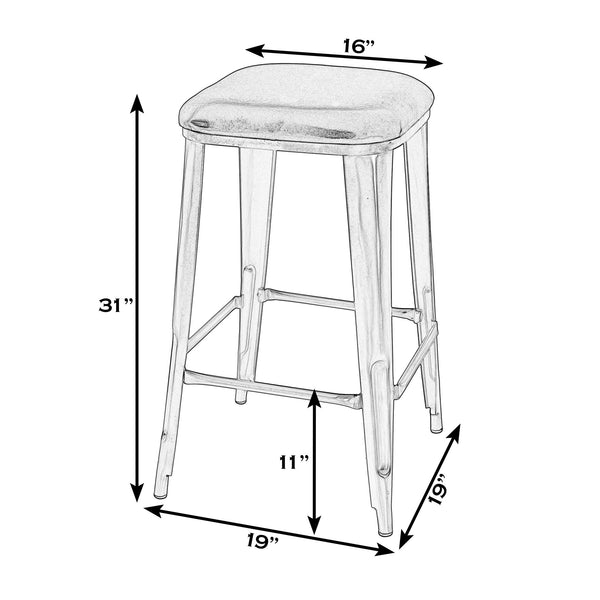 Butler Specialty Butler Elegant Leather & Iron Bar Stool With Footrest – 30.75" Height, Brown & Silver Finish Brown,Silver Iron,Leather,Engineered Wood 5972344-butler