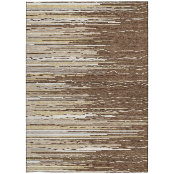 Homeroots 3' Striped Washable Area Rug - Stylish Brown, Beige & Ivory Design For Indoor And Outdoor Use 10' X 14' Polyester 597234