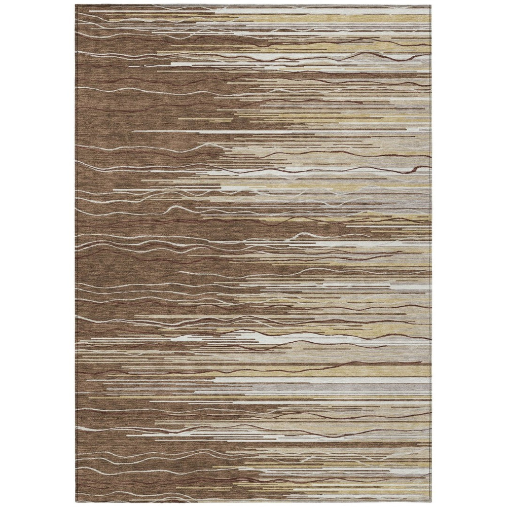 HomeRoots 5' Striped Washable Area Rug - Stylish Brown, Beige & Ivory Design for Indoor and Outdoor Spaces 10' X 14' 597234