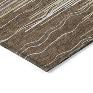 Homeroots 3' Striped Washable Area Rug - Stylish Brown, Beige & Ivory Design For Indoor And Outdoor Use 10' X 14' Polyester 597234
