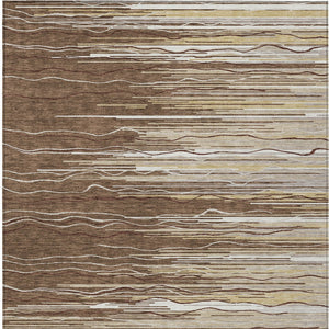 Homeroots 3' Striped Washable Area Rug - Stylish Brown, Beige & Ivory Design For Indoor And Outdoor Use 10' X 14' Polyester 597234