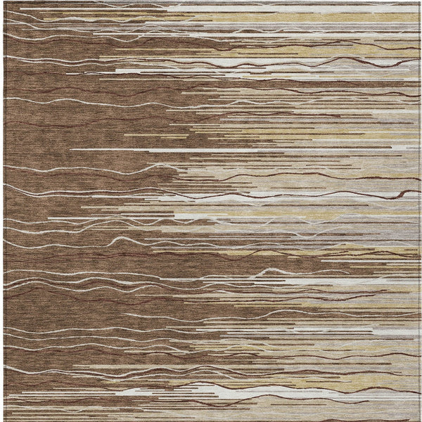 Homeroots 3' Striped Washable Area Rug - Stylish Brown, Beige & Ivory Design For Indoor And Outdoor Use 10' X 14' Polyester 597234