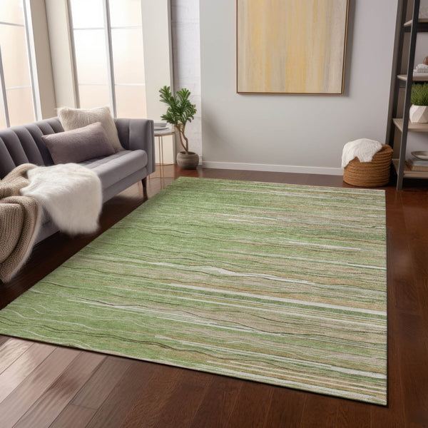 Homeroots 3' Striped Washable Area Rug - Stylish Brown, Beige & Ivory Design For Indoor And Outdoor Use 5' X 8' Polyester 597236