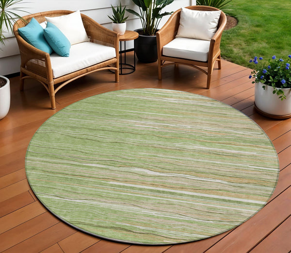 Homeroots 3' Striped Washable Area Rug - Stylish Brown, Beige & Ivory Design For Indoor And Outdoor Use 8' Round Polyester 597237