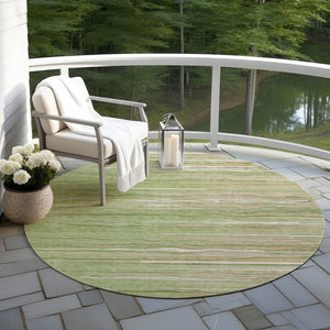 Homeroots 3' Striped Washable Area Rug - Stylish Brown, Beige & Ivory Design For Indoor And Outdoor Use 8' Round Polyester 597237