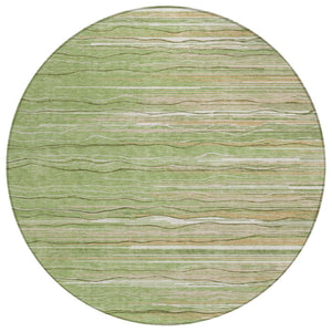 HomeRoots 5' Stylish Green Beige Ivory Striped Washable Indoor Outdoor Area Rug for Versatile Spaces 8' Round 597237