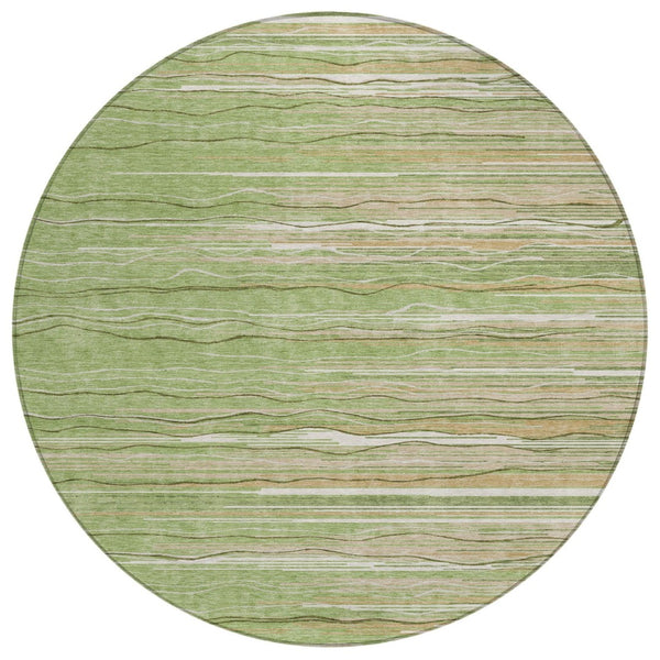 HomeRoots 5' Stylish Green Beige Ivory Striped Washable Indoor Outdoor Area Rug for Versatile Spaces 8' Round 597237