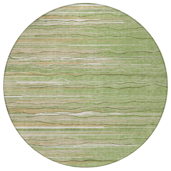 Homeroots 3' Striped Washable Area Rug - Stylish Brown, Beige & Ivory Design For Indoor And Outdoor Use 8' Round Polyester 597237