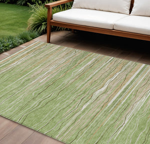 Homeroots 3' Striped Washable Area Rug - Stylish Brown, Beige & Ivory Design For Indoor And Outdoor Use 9' X 12' Polyester 597239