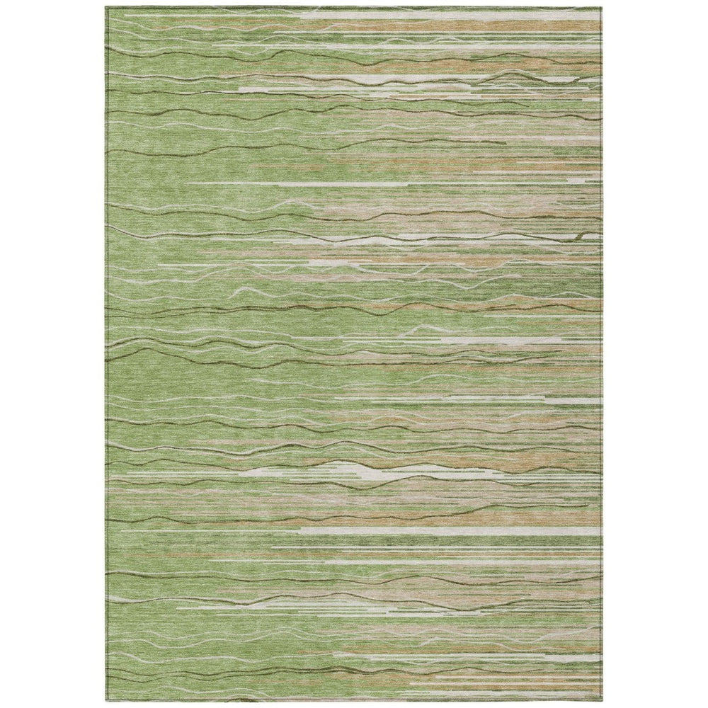 HomeRoots 9' X 12' Striped Indoor Outdoor Area Rug - Durable, Washable Green, Beige & Ivory Design for All Spaces 597239