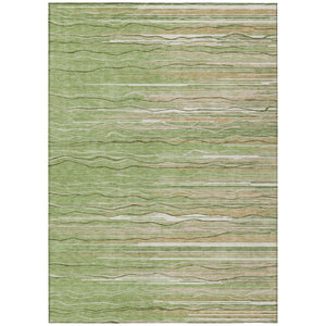 HomeRoots 5' Stylish Green Beige Ivory Striped Washable Indoor Outdoor Area Rug for Versatile Spaces 10' X 14' 597240