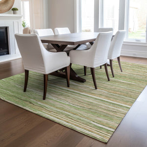 Homeroots 3' Striped Washable Area Rug - Stylish Brown, Beige & Ivory Design For Indoor And Outdoor Use 10' X 14' Polyester 597240