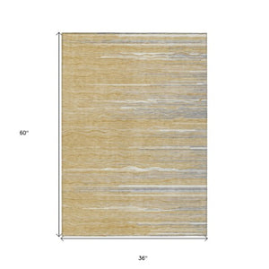 Homeroots 3' Striped Washable Area Rug - Stylish Brown, Beige & Ivory Design For Indoor And Outdoor Use 3' X 5' Polyester 597241