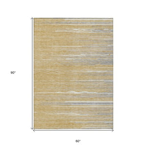 Homeroots 3' Striped Washable Area Rug - Stylish Brown, Beige & Ivory Design For Indoor And Outdoor Use 5' X 8' Polyester 597242
