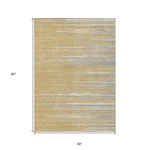 Homeroots 3' Striped Washable Area Rug - Stylish Brown, Beige & Ivory Design For Indoor And Outdoor Use 5' X 8' Polyester 597242