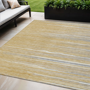 Homeroots 3' Striped Washable Area Rug - Stylish Brown, Beige & Ivory Design For Indoor And Outdoor Use 5' X 8' Polyester 597242