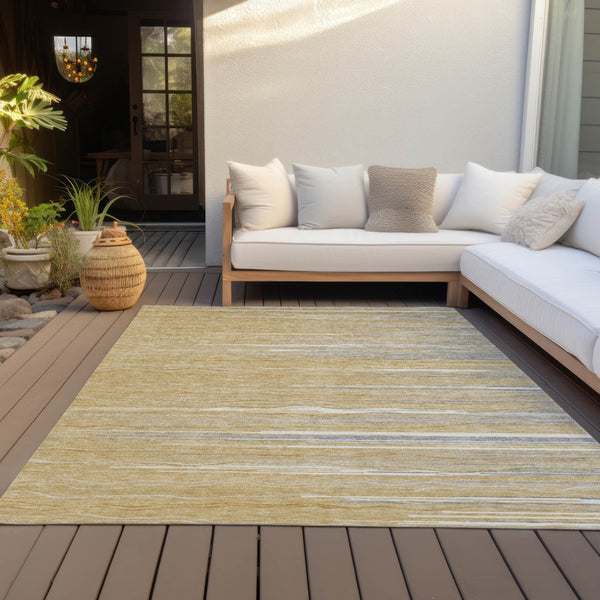Homeroots 3' Striped Washable Area Rug - Stylish Brown, Beige & Ivory Design For Indoor And Outdoor Use 5' X 8' Polyester 597242