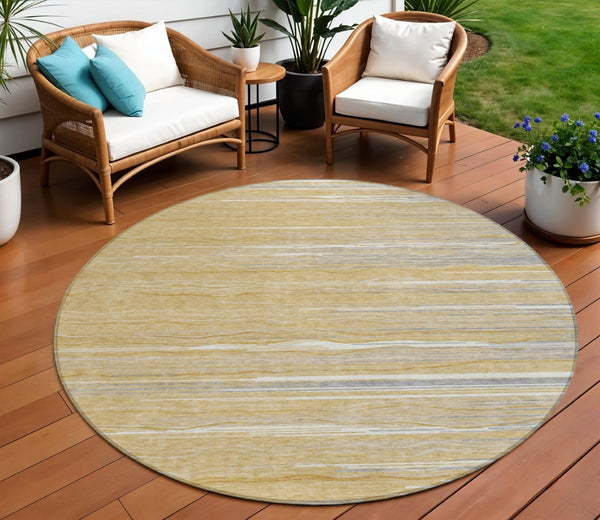 Homeroots 3' Striped Washable Area Rug - Stylish Brown, Beige & Ivory Design For Indoor And Outdoor Use 8' Round Polyester 597243