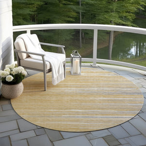 Homeroots 3' Striped Washable Area Rug - Stylish Brown, Beige & Ivory Design For Indoor And Outdoor Use 8' Round Polyester 597243
