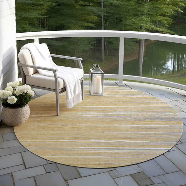 Homeroots 3' Striped Washable Area Rug - Stylish Brown, Beige & Ivory Design For Indoor And Outdoor Use 8' Round Polyester 597243