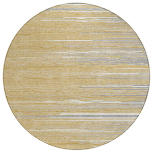 Homeroots 3' Striped Washable Area Rug - Stylish Brown, Beige & Ivory Design For Indoor And Outdoor Use 8' Round Polyester 597243