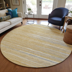 Homeroots 3' Striped Washable Area Rug - Stylish Brown, Beige & Ivory Design For Indoor And Outdoor Use 8' Round Polyester 597243