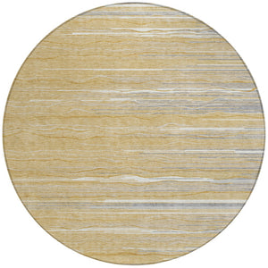 Homeroots 3' Striped Washable Area Rug - Stylish Brown, Beige & Ivory Design For Indoor And Outdoor Use 8' Round Polyester 597243