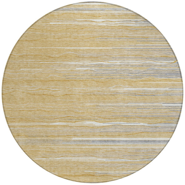 Homeroots 3' Striped Washable Area Rug - Stylish Brown, Beige & Ivory Design For Indoor And Outdoor Use 8' Round Polyester 597243