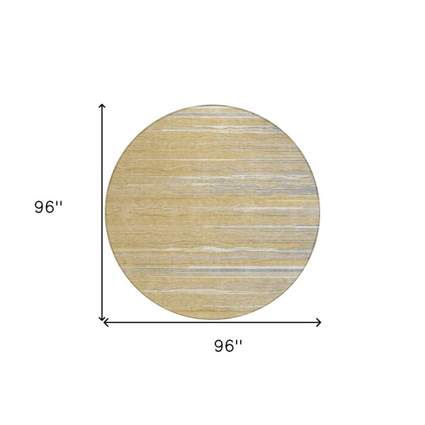 HomeRoots 5' Stylish Gold Gray and Ivory Striped Washable Area Rug for Indoor and Outdoor Elegance 8' Round 597243