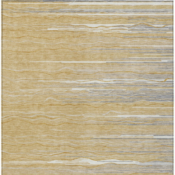 Homeroots 3' Striped Washable Area Rug - Stylish Brown, Beige & Ivory Design For Indoor And Outdoor Use 8' X 10' Polyester 597244