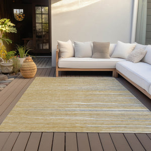 Homeroots 3' Striped Washable Area Rug - Stylish Brown, Beige & Ivory Design For Indoor And Outdoor Use 8' X 10' Polyester 597244